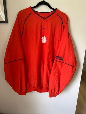 Nike Orange Pullover Windbreaker with White Paw and Navy Trim
